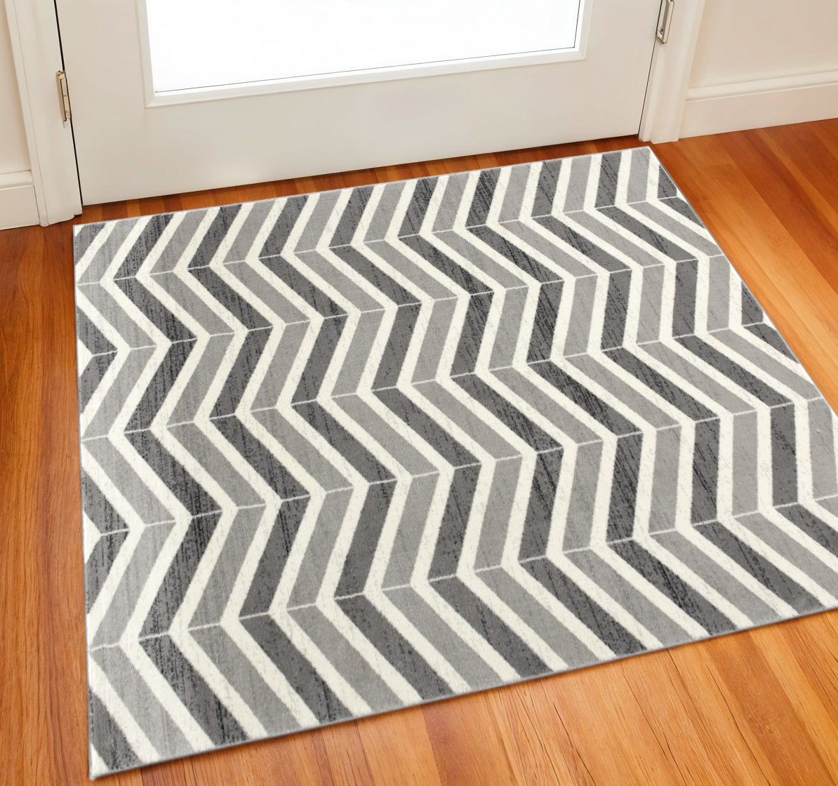 2 X 2 Gray And Beige Geometric Square Rug