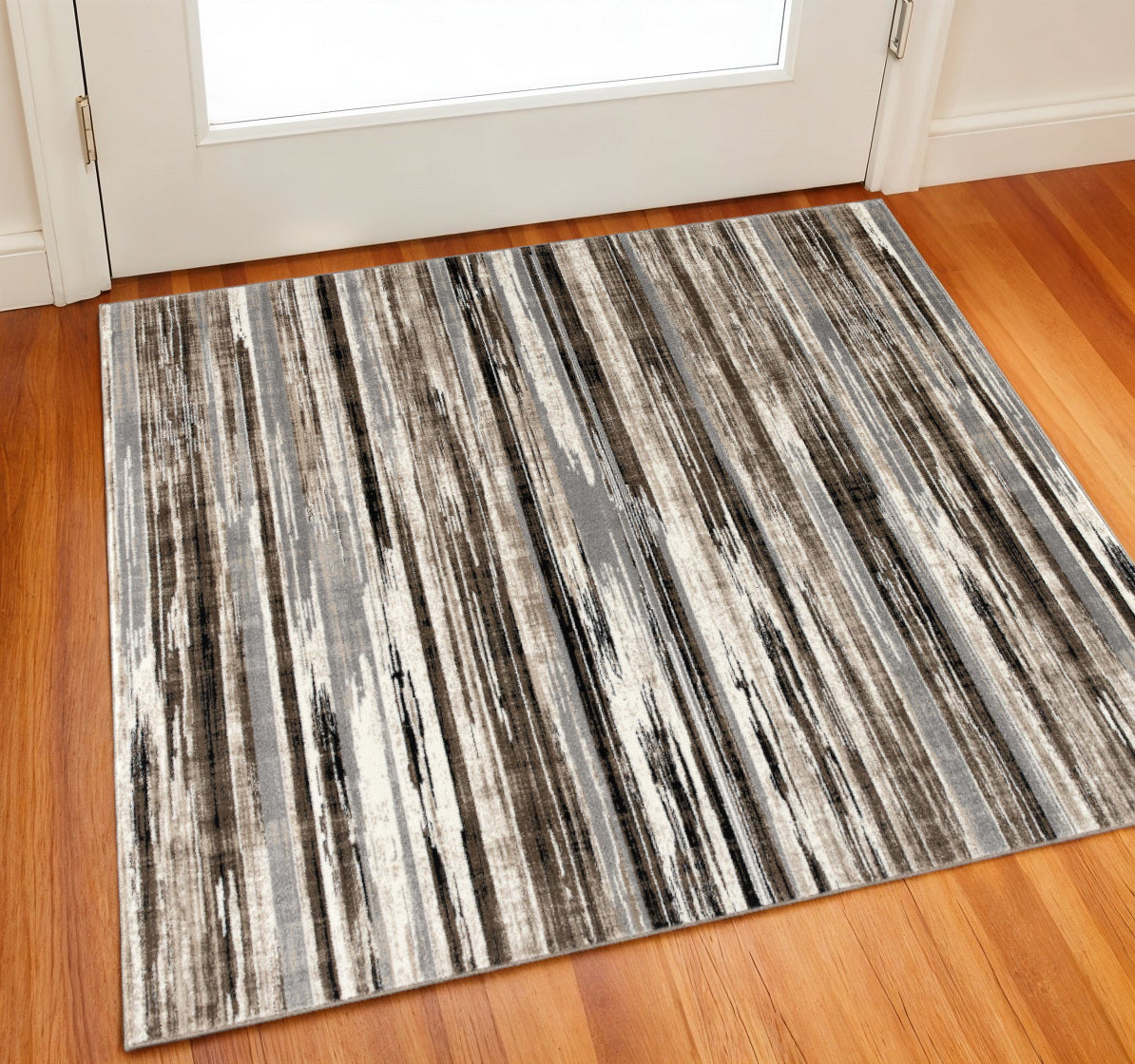 2 X 2 Brown Beige And Black Abstract Square Rug