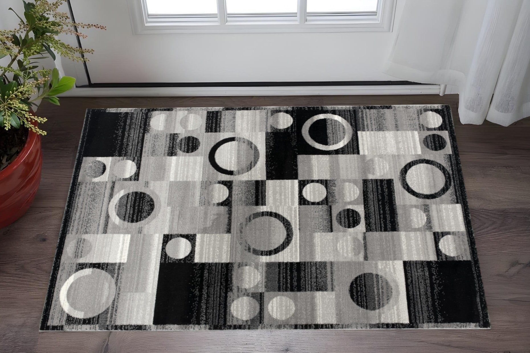 2 X 3 Black And Gray Geometric Area Rug