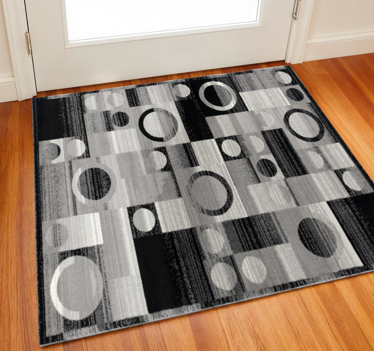 2 X 2 Black And Gray Geometric Square Rug