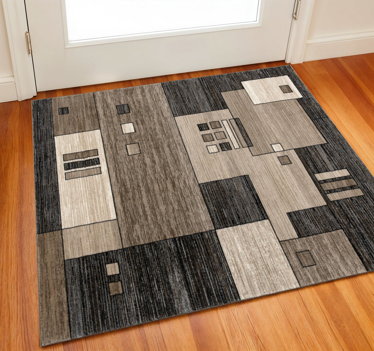 2 X 2 Brown And Beige Geometric Square Rug