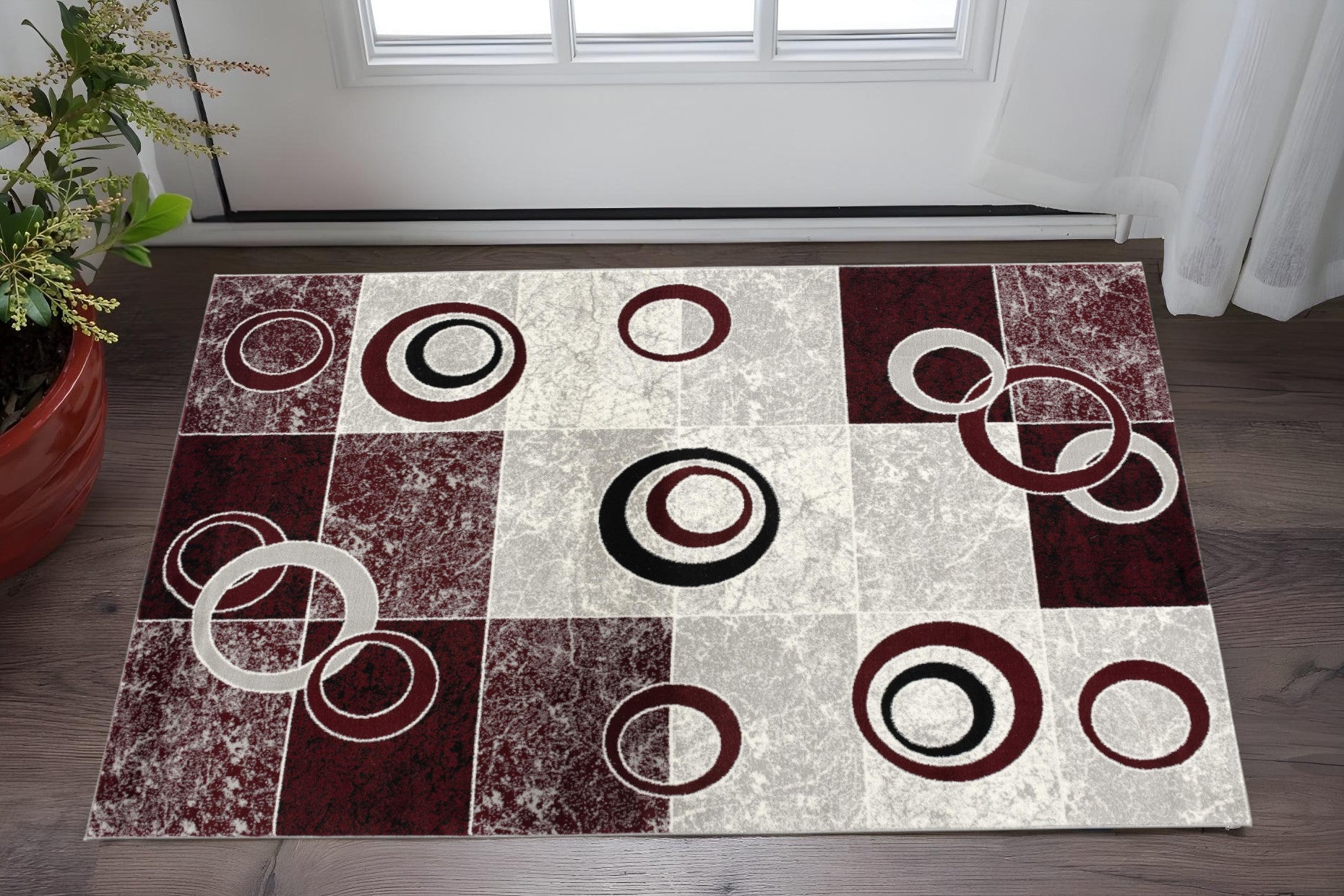 2 X 3 Red And Gray Geometric Area Rug