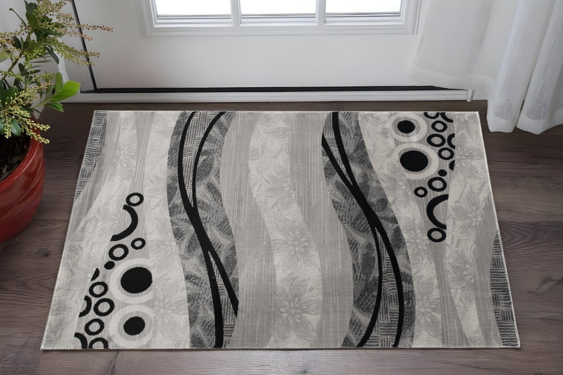2 X 3 Gray And Black Floral Area Rug