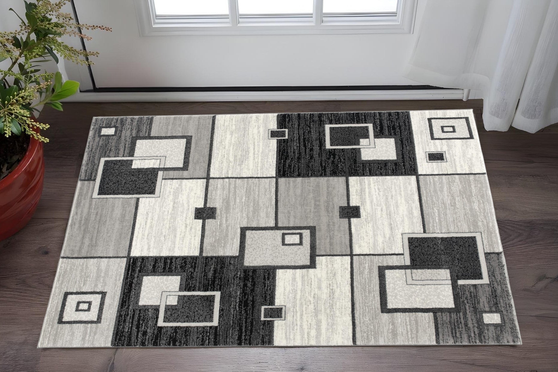 2 X 3 Gray And Black Geometric Area Rug