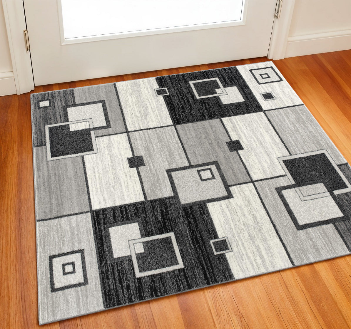 2 X 2 Gray And Black Geometric Square Rug
