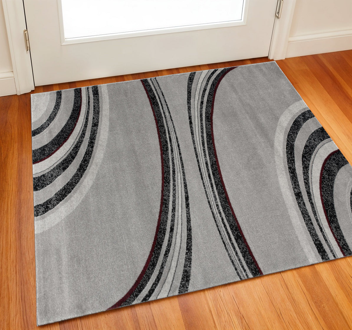 2 X 2 Gray And Black Abstract Square Rug