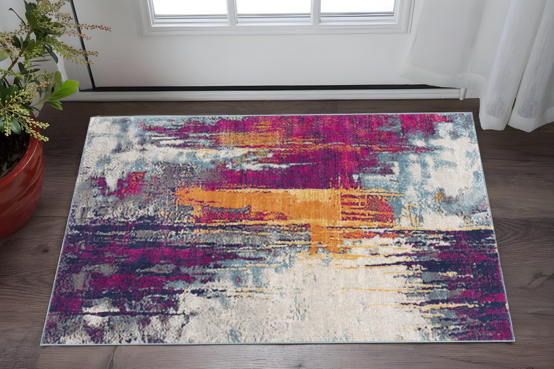 2 X 3 Pink Blue And Orange Abstract Area Rug