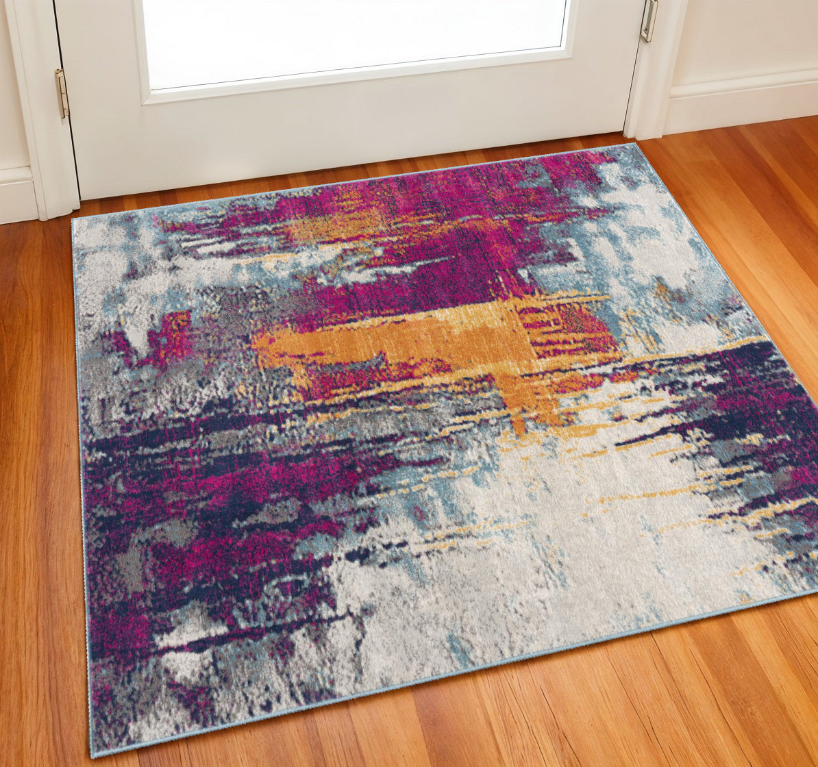 2 X 2 Pink Blue And Orange Abstract Square Rug