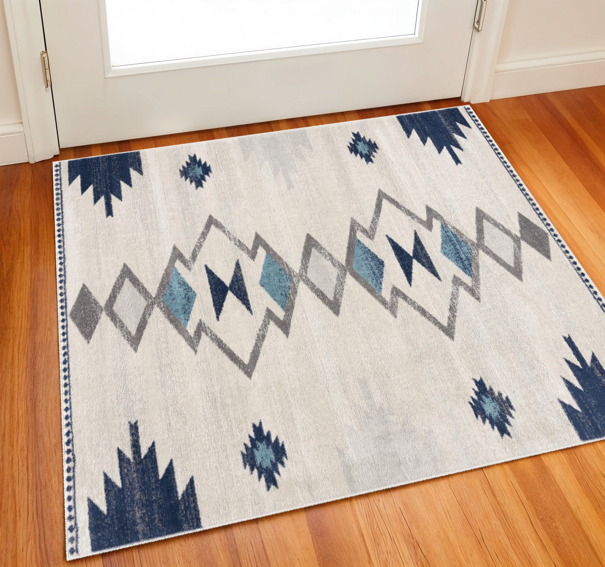 2 X 2 Blue Beige And Gray Southwestern Square Rug