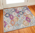 2 X 2 Gray Gold And Pink Floral Medallion Square Rug