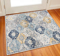 2 X 2 Blue Gray And Gold Floral Medallion Square Rug
