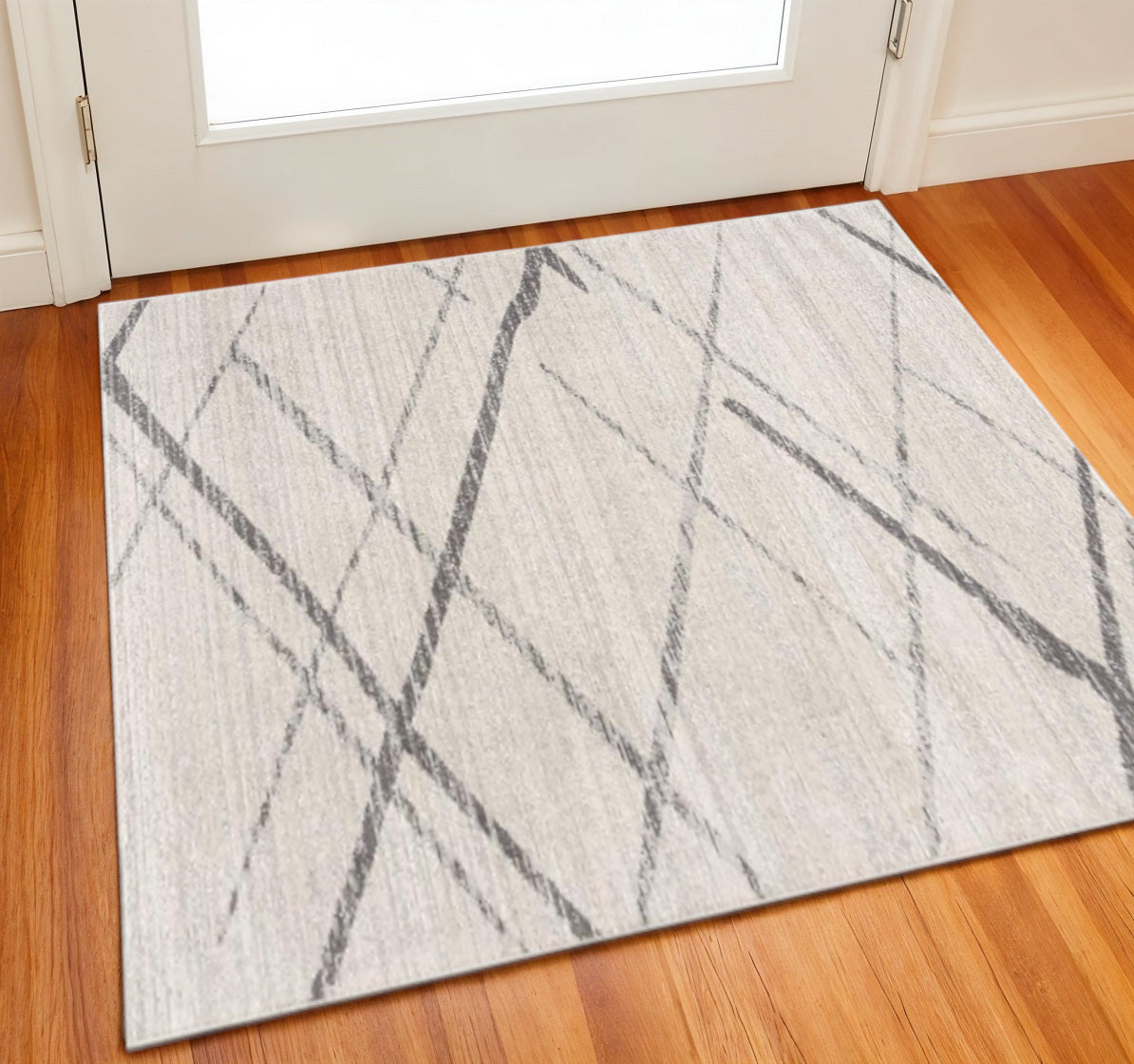 2 X 2 Beige And Gray Abstract Square Rug