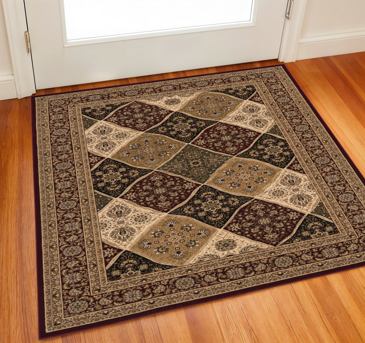 2 X 2 Red Black And Brown Moroccan Square Rug