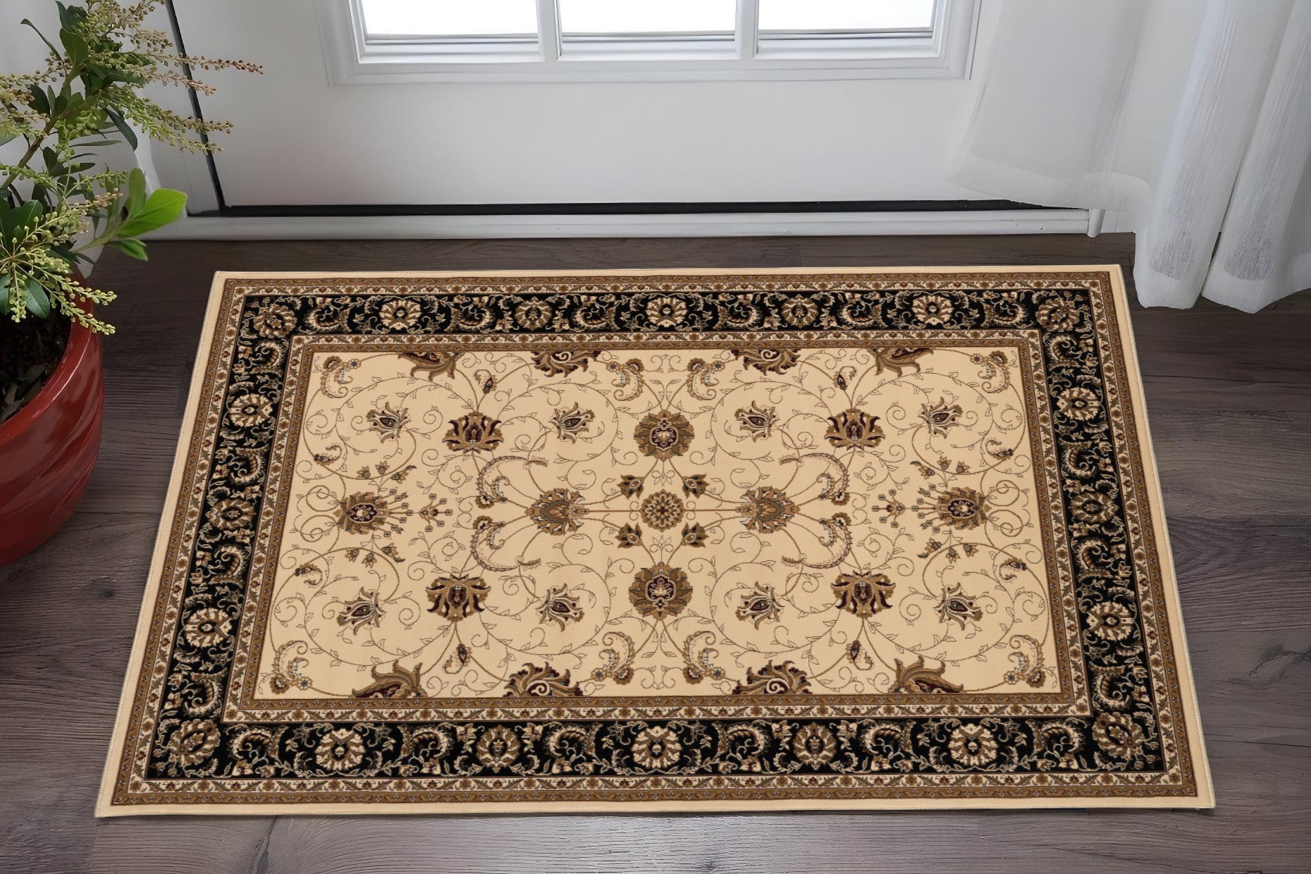2 X 3 Beige Black And Brown Oriental Area Rug