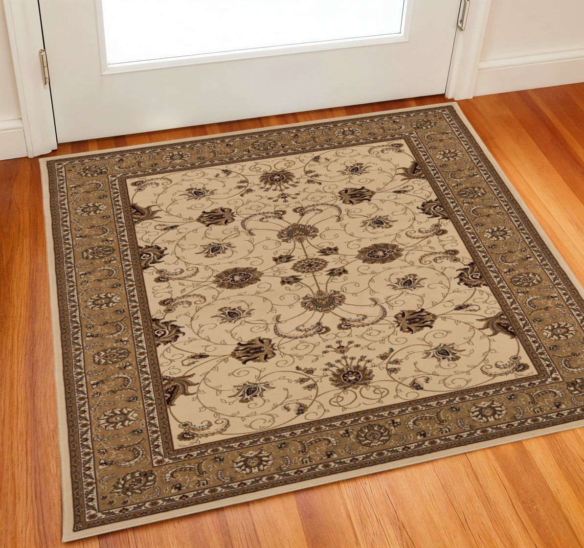 2 X 2 Beige And Brown Oriental Square Rug