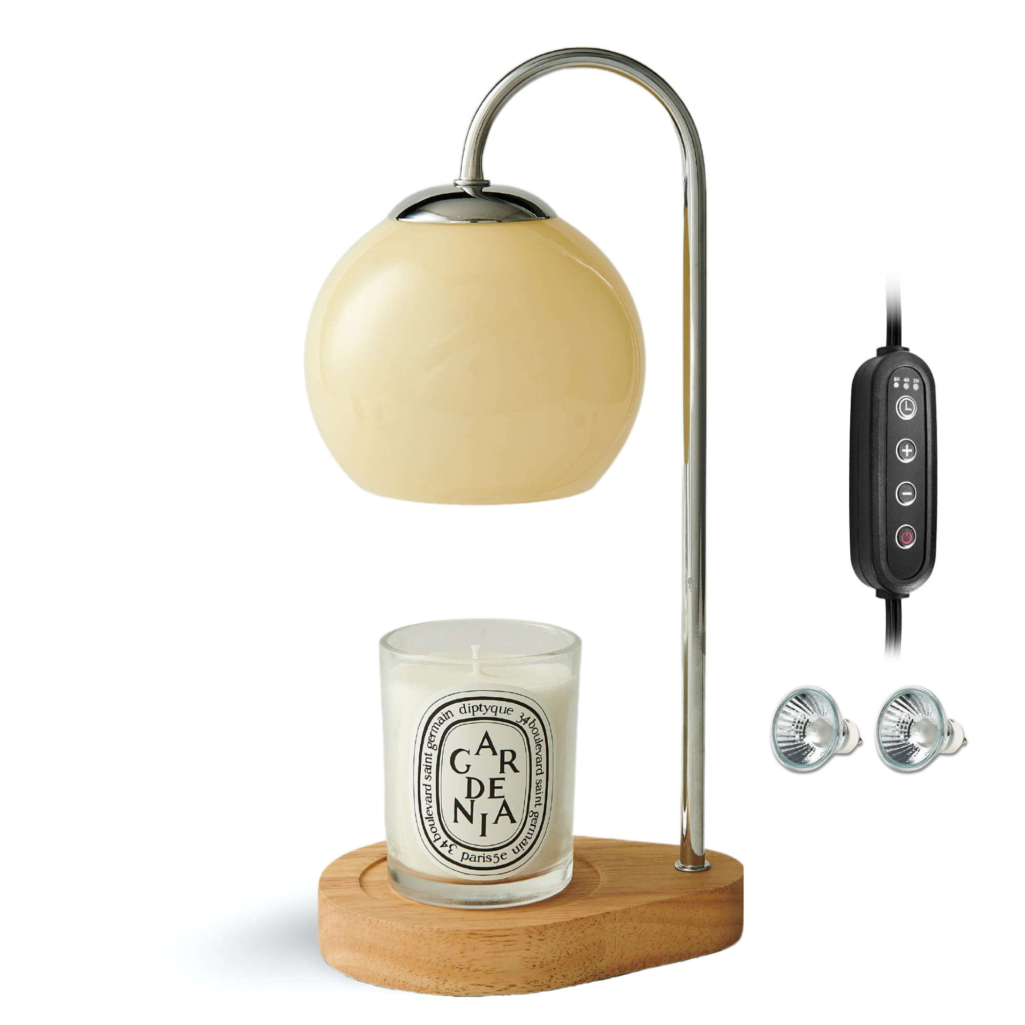Kimikata Modern Candle Warmer Lamp with Timer and Dimmer, Dimmable Electric Candle Lamp Warmer, Wax Melt Warmer, Glass with Wood