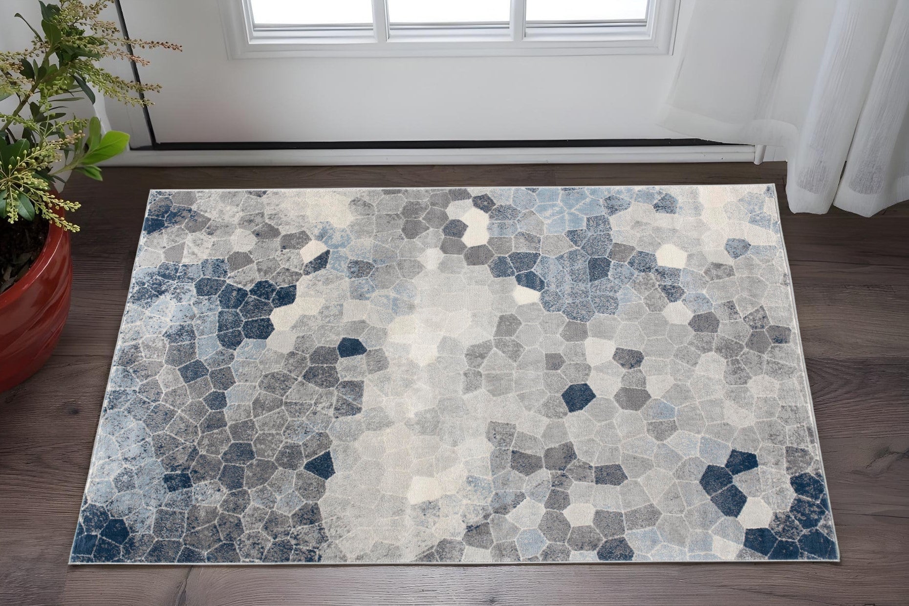 2 X 3 Blue Beige And Gray Cobblestone Area Rug