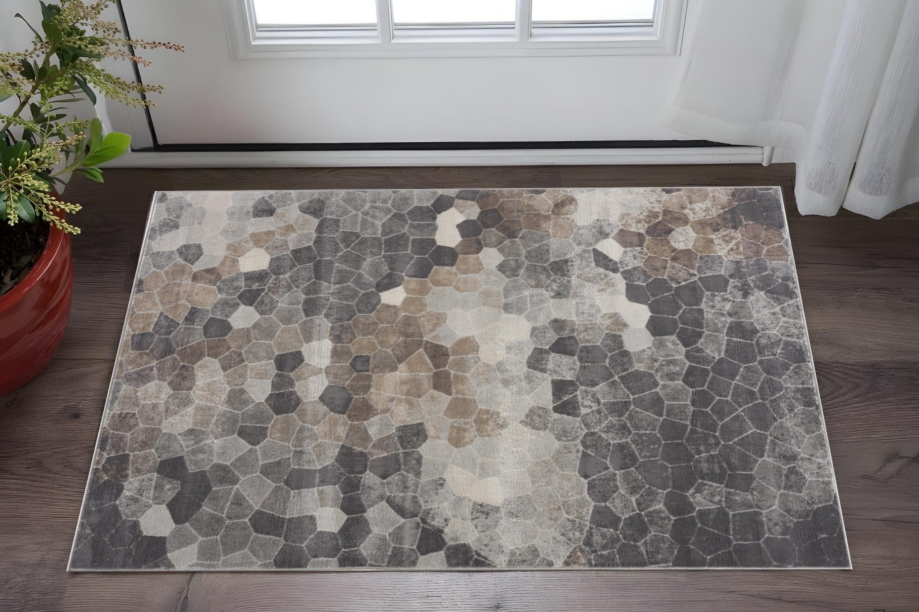 2 X 3 Brown Charcoal And Gray Cobblestone Area Rug