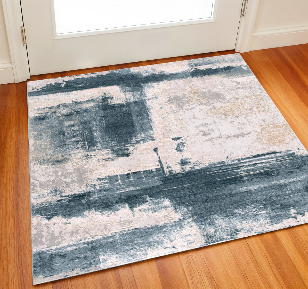 2 X 2 Blue Beige And Gray Abstract Square Rug