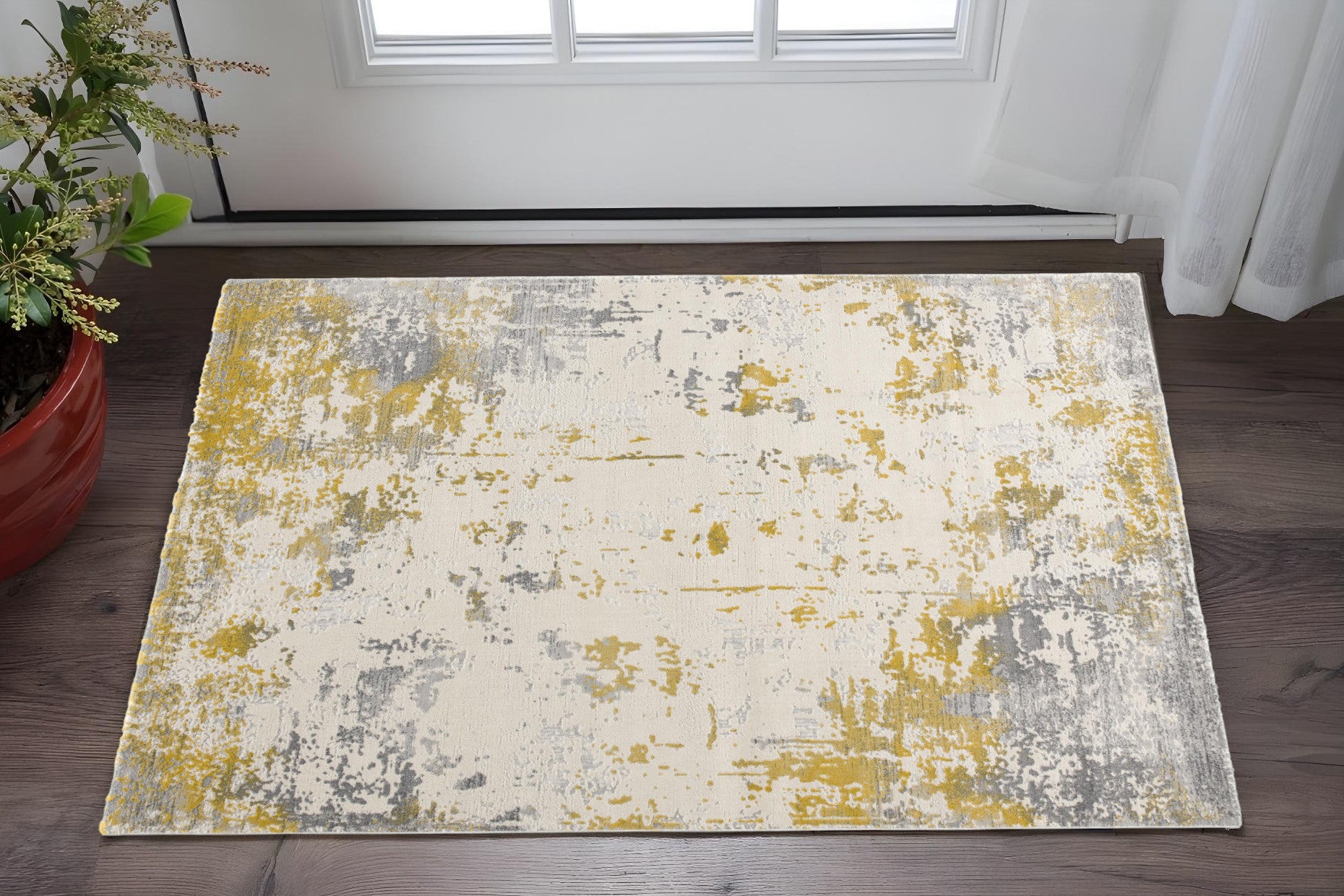2 X 3 Gold Gray And Ivory Abstract Area Rug