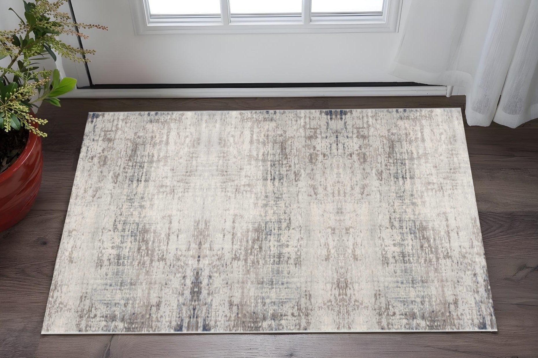 2 X 3 Navy Blue Beige And Gray Abstract Area Rug