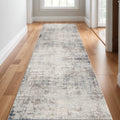 2 x 25 Navy Blue Beige And Gray Abstract Runner Rug