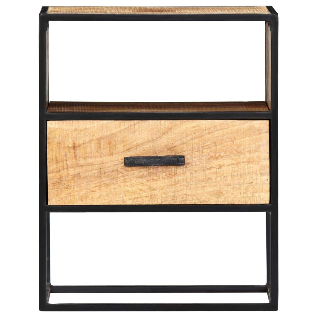 vidaXL Nightstand 15.7&quot;x11.8&quot;x19.6&quot; - Industrial Styled Accent Bedside Table with Solid Mango Wood Construction and Powder-Coated Steel Legs