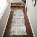 7 Navy Blue And Beige Abstract Runner Rug