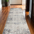 2 x 25 Navy Blue And Beige Abstract Runner Rug