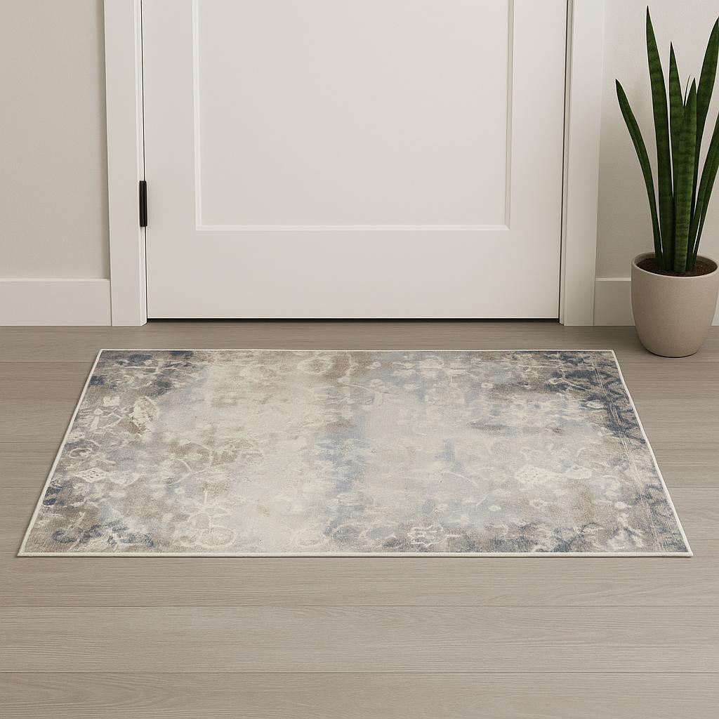 2 X 2 Navy Blue And Beige Abstract Square Rug