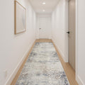 19 Runner Navy Blue And Beige Abstract Runner Rug