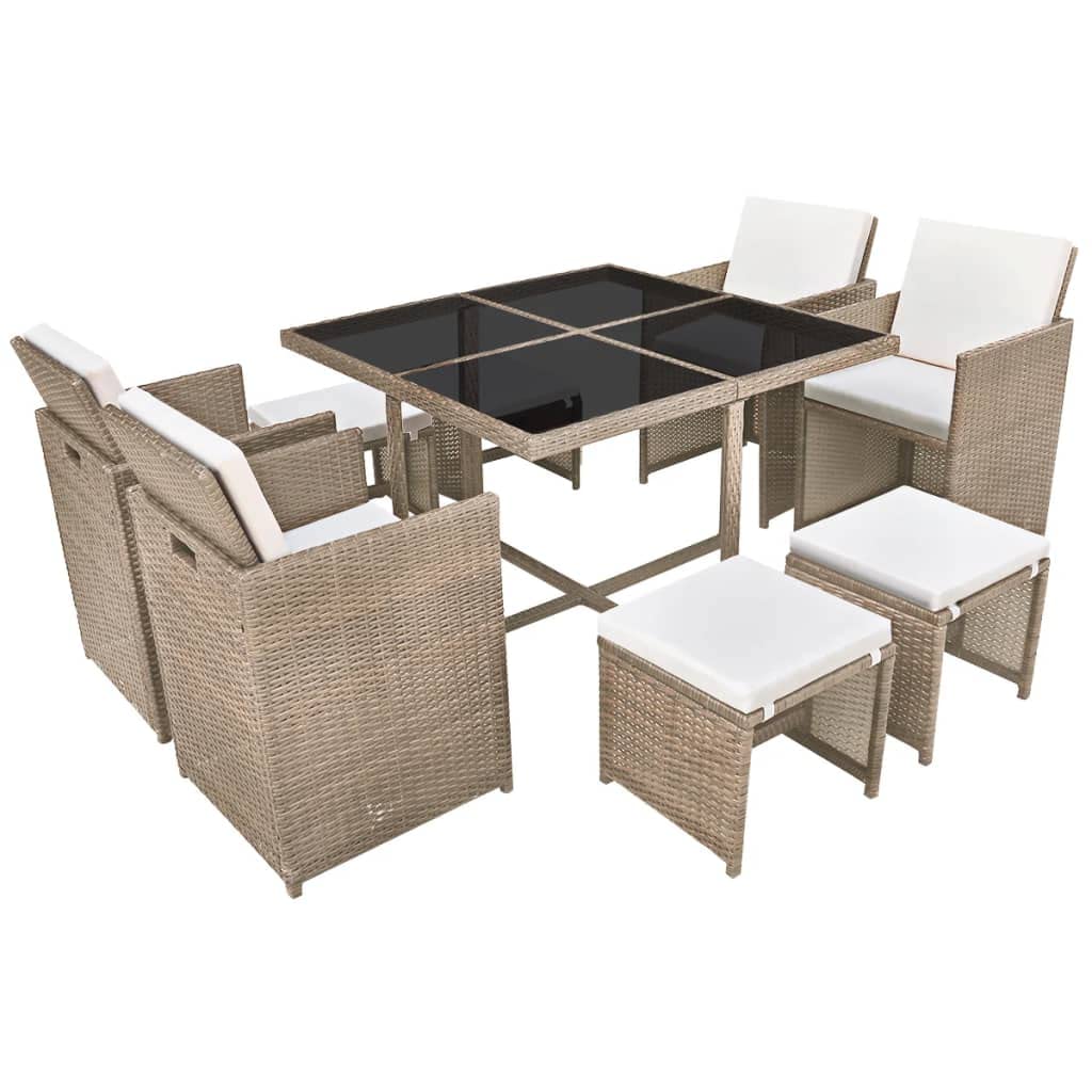 vidaXL Outdoor Dinning Set 21 Piece Poly Rattan Wicker Patio Garden Furniture