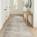 11 Navy Blue And Beige Abstract Runner Rug