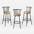 Set of Three Brown and Black Faux Leather and Iron Low Back Adjustable Height Swivel Bar Chairs