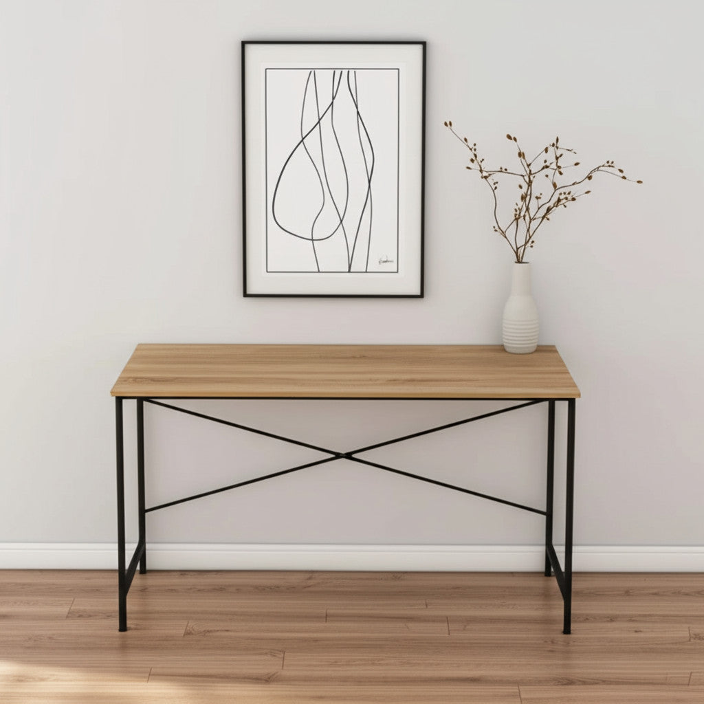 47'' Natural and Black Wood and Metal Computer Desk