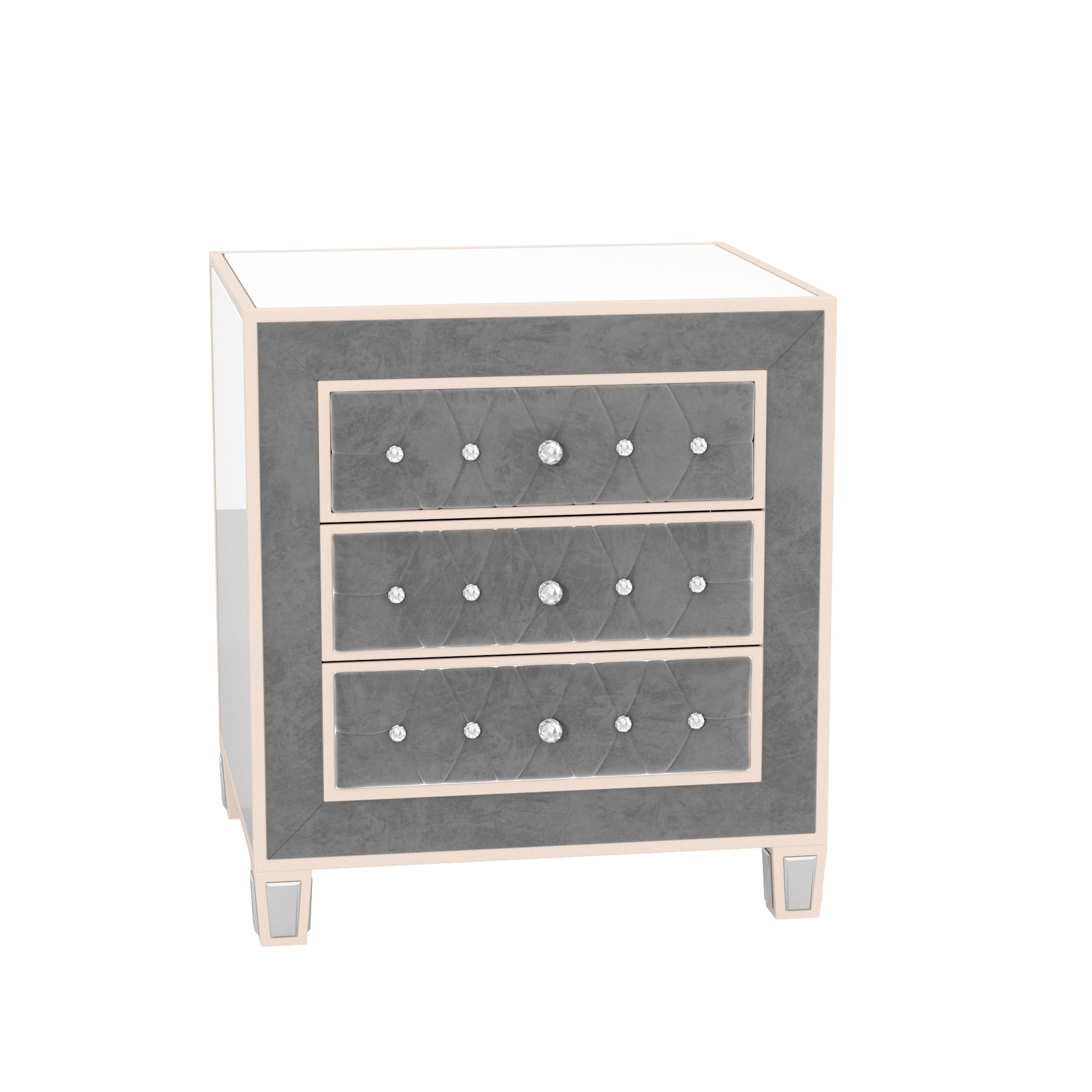 Woodpeckers Furniture And Mattress Mirrored Velvet Night Stand (Grey)