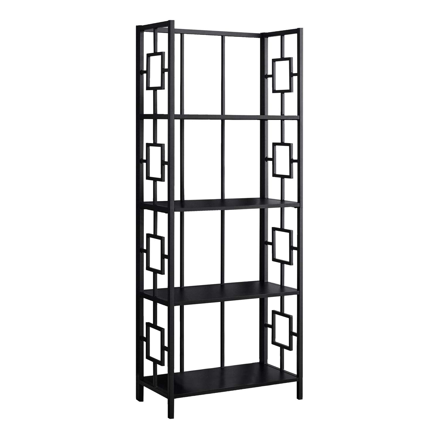 Monarch Specialties I 3615 Bookshelf, Bookcase, Etagere, 4 Tier, 62&quot; H, Office, Bedroom, Metal, Laminate, Black, Contemporary, Modern