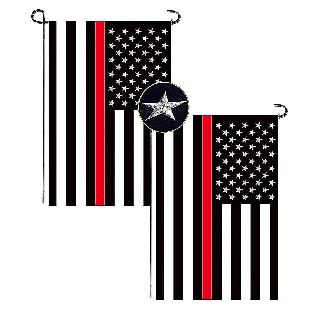 Thin Red Line American Flag, Embroidered Stars And Sewn Stripes - Black Red And White American Flag Honoring Firefighters And Em