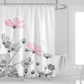 Kikiry 72W x 72L Shower Curtain Pink Grey Flowers Gray White Wildflower Daisy Floral Plant Ink Painting Botanical Simple Ele