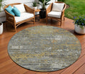 8 Gold And Taupe Round Abstract Washable Indoor Outdoor Area Rug