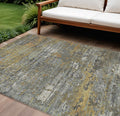 10 X 14 Gold And Taupe Abstract Washable Indoor Outdoor Area Rug