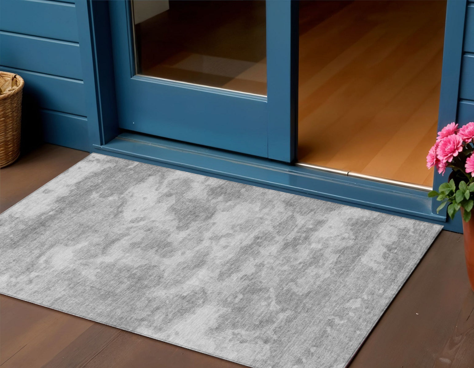 3 X 5 Silver And Gray Abstract Washable Indoor Outdoor Area Rug