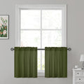 HOMEIDEAS Non-See-Through Olive Green Privacy Sheer Kitchen Curtains, 30 X 24 Inches Long 2 Panels Sheer Curtains Light Filterin