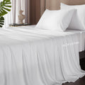 Hyprest Queen Sheets, Rayon Derived From Bamboo,Extra Deep Pocket Queen Sheets Fits 18'-24' Thick Mattress,White Bed Sheets Si