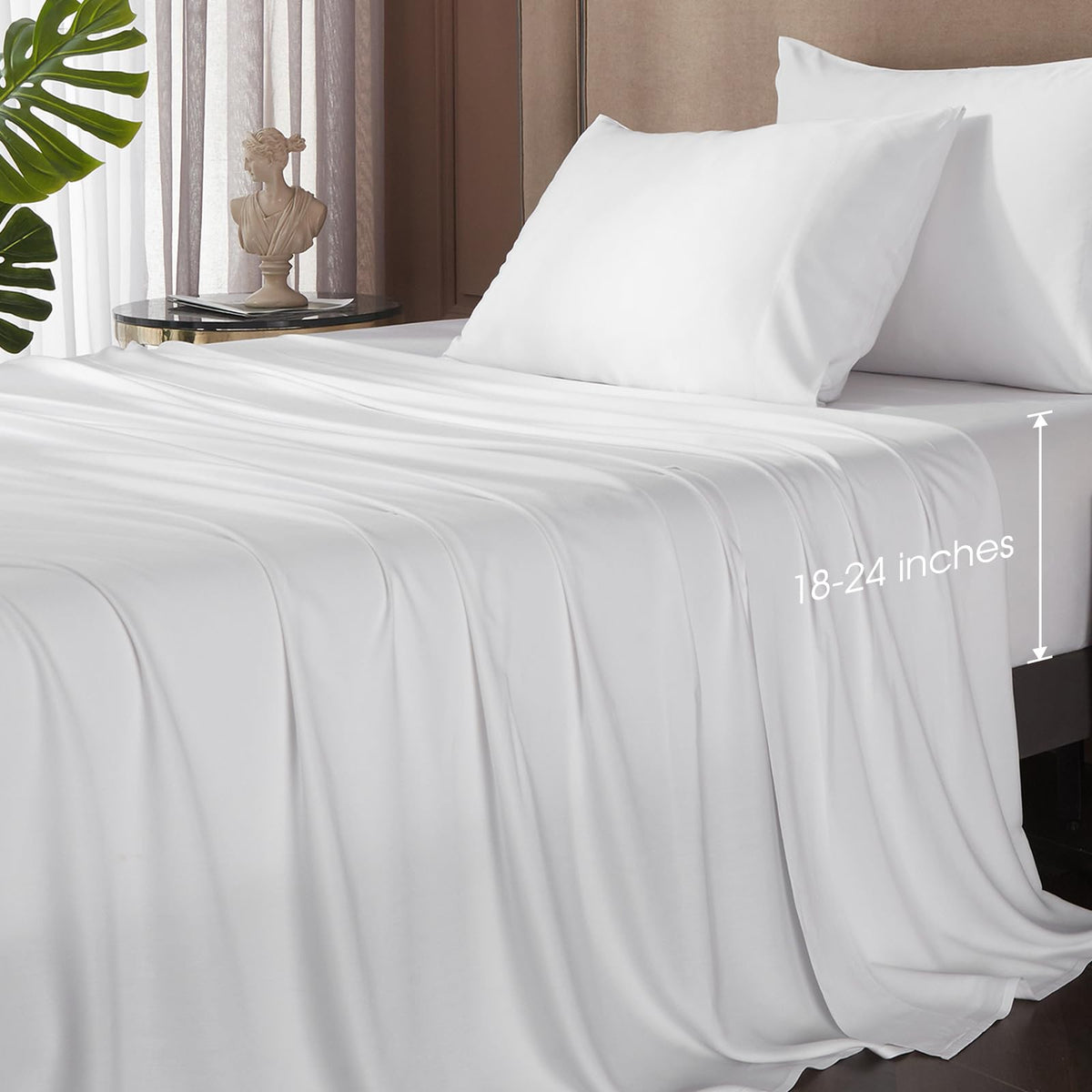 Hyprest Queen Sheets, Rayon Derived From Bamboo,Extra Deep Pocket Queen Sheets Fits 18'-24' Thick Mattress,White Bed Sheets Si