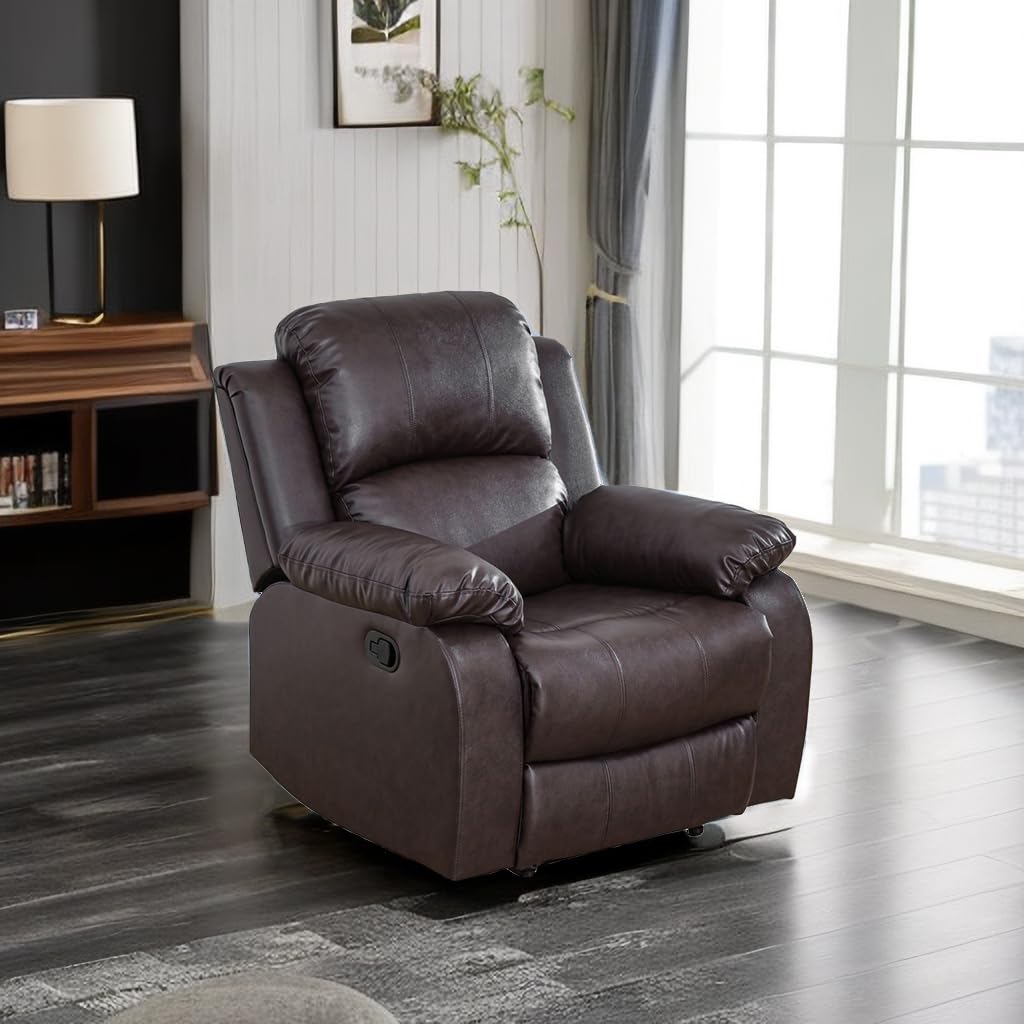 Caberryne Leather Recliner Chair for Living Room Furniture Set,Light Brown Leather Reclining Chair for Small Space/Rv, Wall Hugg