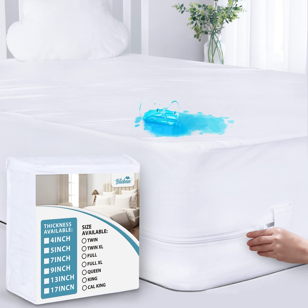 Waterproof Mattress Protector (4/5/7/9/13/17Inches) Twin, Zippered Mattress Cover & Mattress Encasement, 6 Sides Wrapping Box Sp