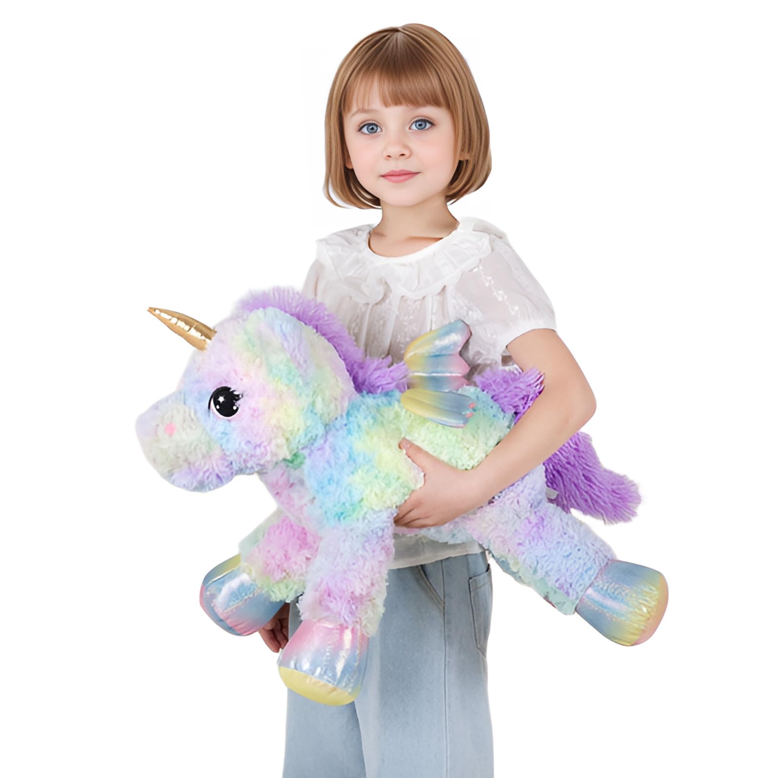 Ffxiong 24 Inch Rainbow Colors Rose Velvet Unicorn Stuffed Animal Plush Toy With Wings Soft Cute Large Unicorn Plush Animals Pil