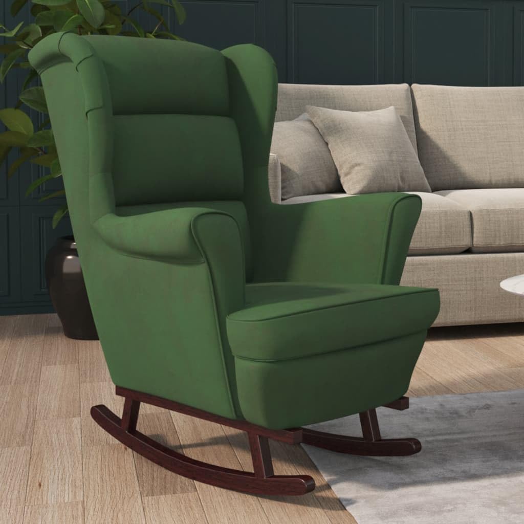 vidaXL Dark Green Velvet Rocking Chair with Solid Rubber Wood Legs - Stylish Design, Padded Foam for Comfort, Ideal for Living Room or Lounge Area
