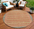 8 Pewter And Gold Round Striped Washable Indoor Outdoor Area Rug